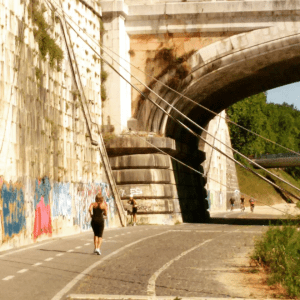 Life along the river. The runners.
